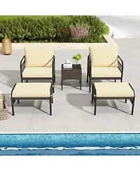 Slickblue 5 Piece Patio Conversation Set with Ottomans and Coffee Table