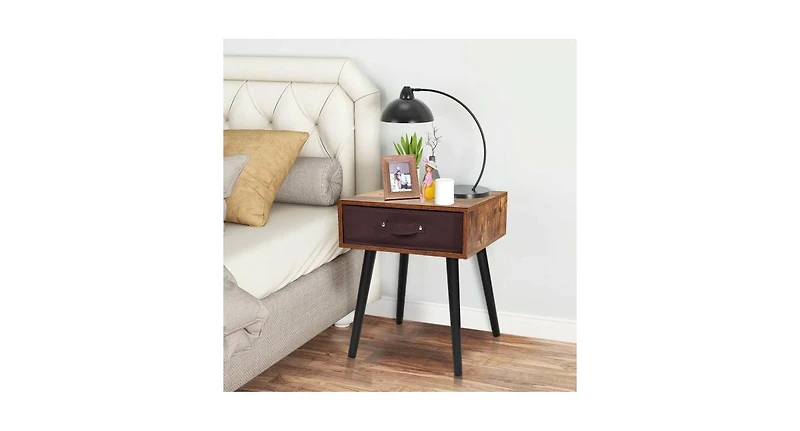 Slickblue Mid-Century End Accent Bedside Table-Brown