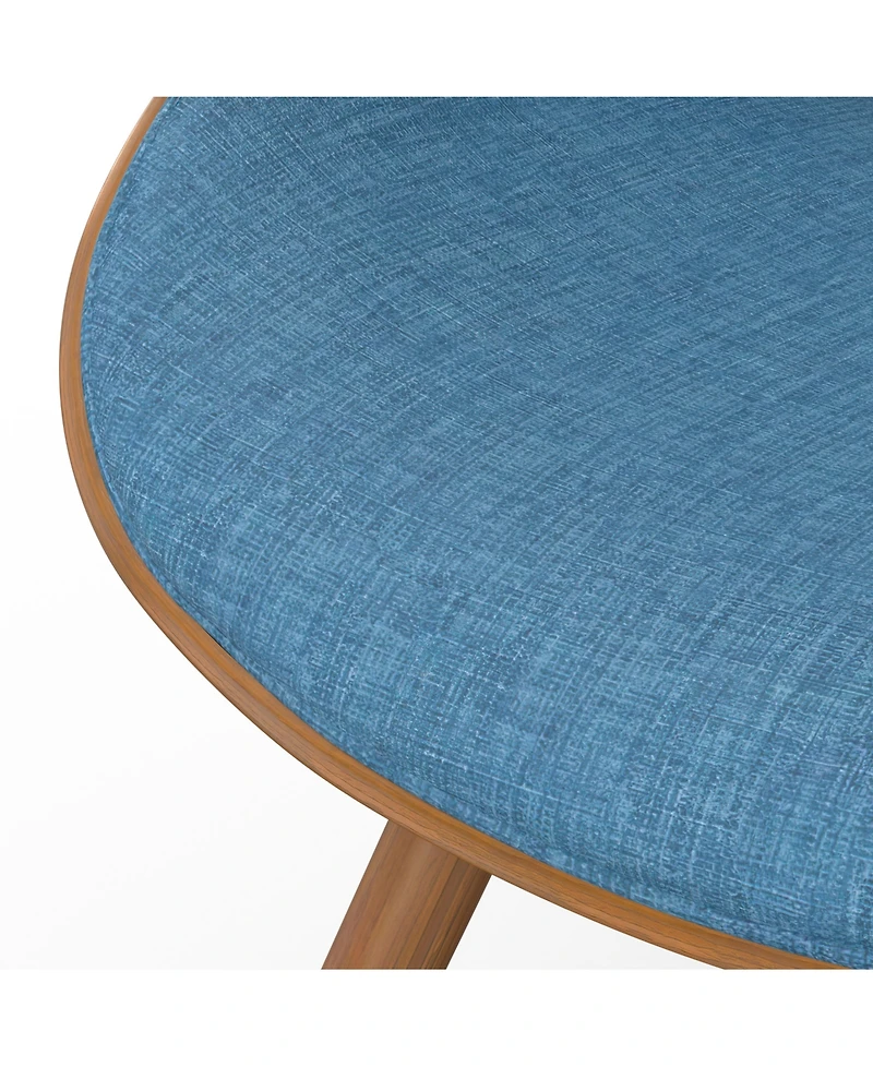 Simpli Home Malden Bentwood Dining Chair with Wood Back in Blue Linen Look Woven Fabric