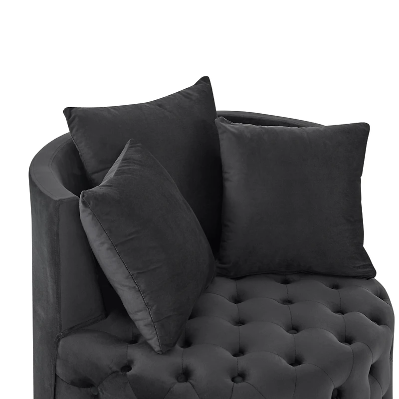 Streamdale Furniture Velvet Swivel Chair with Wheels, 3 Pillows - Black