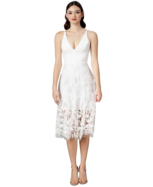 plunging darleen neck fit & flare dress Dress the Population Darleen Dress - Blue