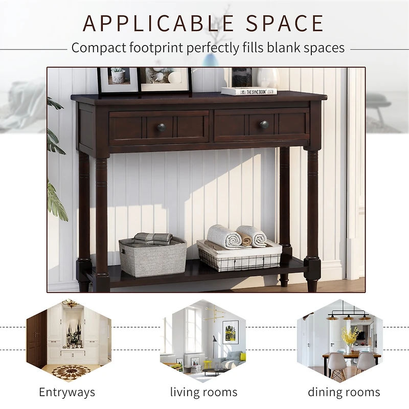 Streamdale Furniture Daisy Series Console Table Traditional Design With Two Drawers And Bottom Shelf