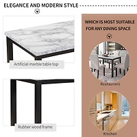 Streamdale Faux Marble 5-Piece Dining Set Table with 4 Thicken Cushion Dining Chairs Home Furniture, White/Light Gray+Black