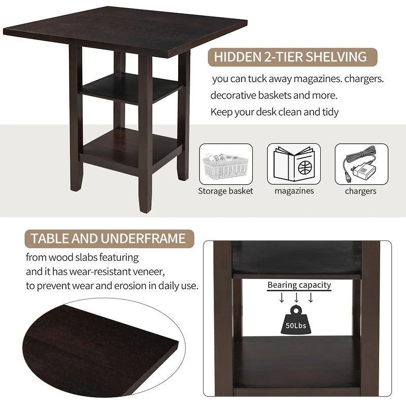 Streamdale Furniture 5-Piece Wooden Counter Height Dining Set With Padded Chairs And Storage Shelving