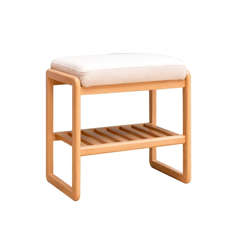 Simplie Fun Natural Solid Wood Shoe Bench, Beech Wood Storage Rack Organizer With High Rebound Sponge Cushion