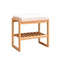 Simplie Fun Natural Solid Wood Shoe Bench, Beech Wood Storage Rack Organizer With High Rebound Sponge Cushion