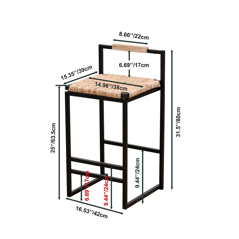 Streamdale Furniture Water Hyacinth Woven Bar Stools with Back Support