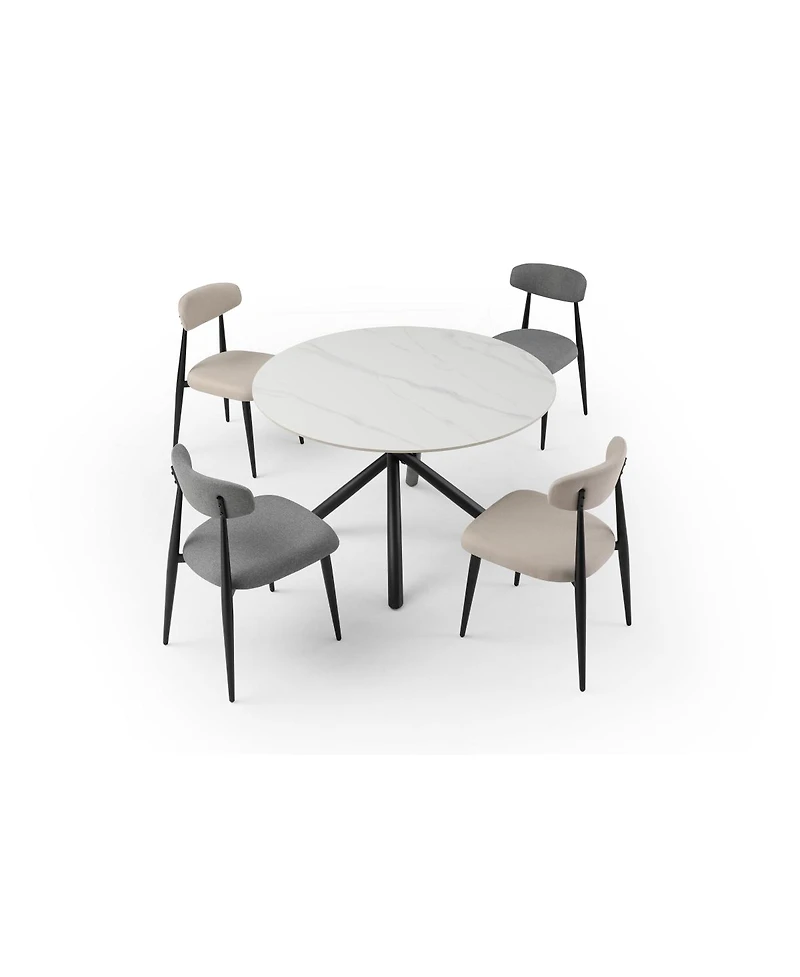 Streamdale Furniture Dining Chairs Set of 4, Curved Backrest Round Upholstered And Metal Frame, Grey