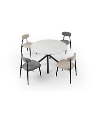 Streamdale Furniture Dining Chairs Set of 4, Curved Backrest Round Upholstered And Metal Frame, Grey