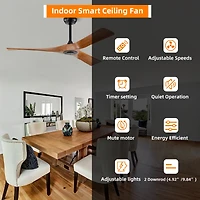 Streamdale Furniture Modern 52" Ceiling Fan with Remote Control, Reversible Motor