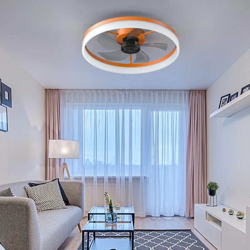 Streamdale Thin Modern Ceiling Fans with Dimmable Led Lights (Orange)