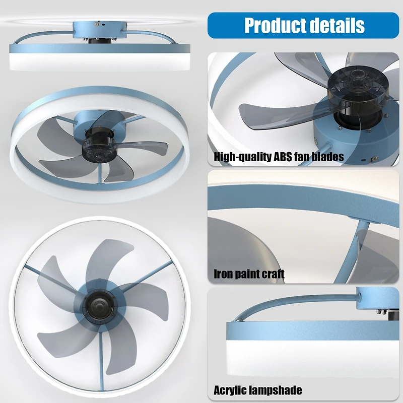Streamdale Dimmable Led Ceiling Fan with Ultra-Thin Profile (Blue)