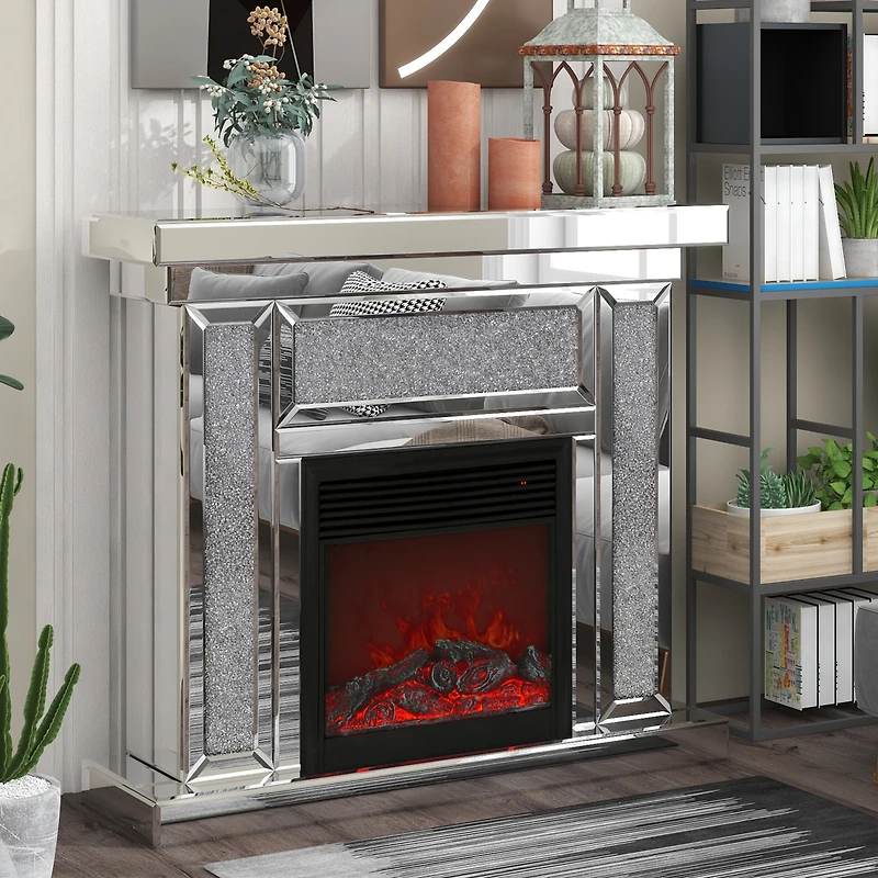 Streamdale Acrylic Diamond Mirror Mantelpiece with Electric Heater