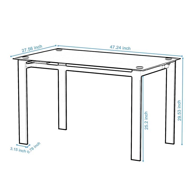 Streamdale Furniture Modern Tempered Glass Dining Table, Simple Rectangular Metal Table Legs Living Room Kit