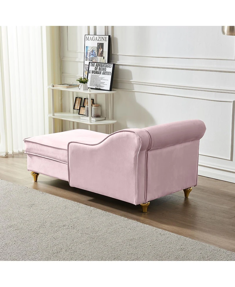 Simplie Fun Modern Upholstery Chaise Lounge Chair With Storage Velvet (Pink)