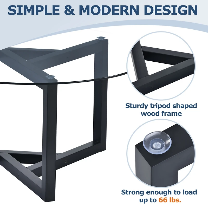 Simplie Fun Round Glass Coffee Table Modern Cocktail Table Easy Assembly With Tempered Glass Top & Sturdy