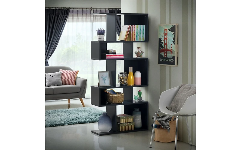 5 Cubes Ladder Shelf Corner Bookshelf Display Rack Bookcase
