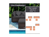 Slickblue 4 Pieces Ottoman Garden Patio Rattan Wicker Furniture Set with Cushion