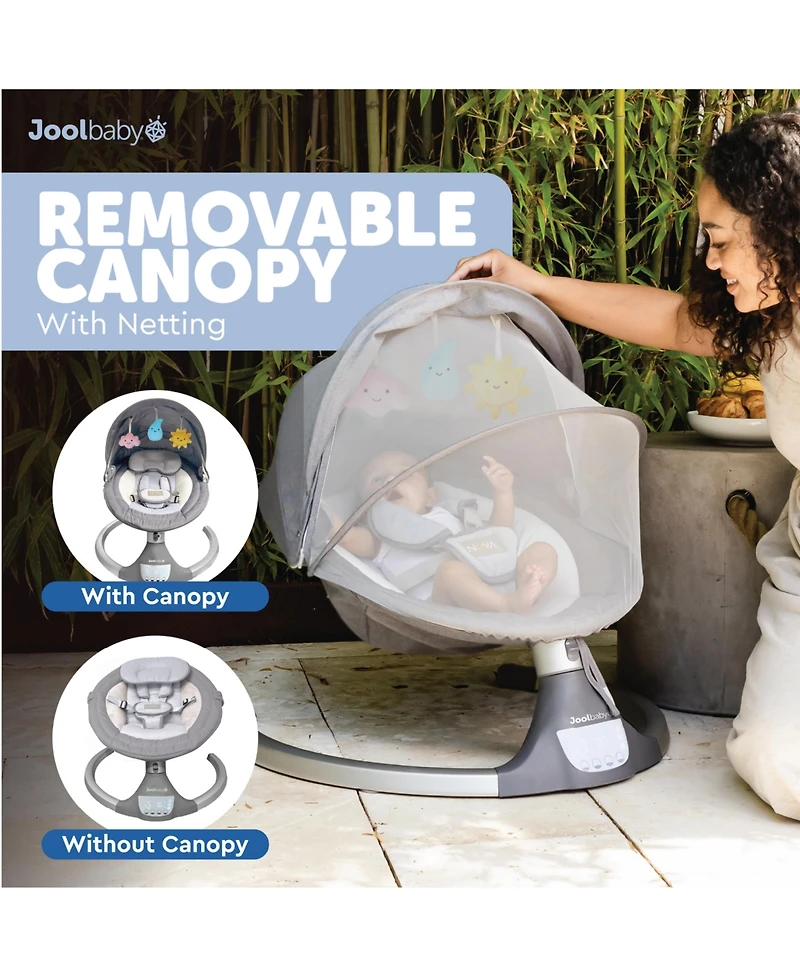 Jool Baby Nova Swing for Newborns - Electric Motorized Infant Swing, Bluetooth Music, 10 Preset Melodies, Remote (Updated Model, Gray)