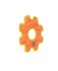 DuraForce Med Gear Ring Tiger Orange-Yellow, Durable Plush Squeaky Dog Toy