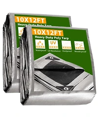 Yescom 2 Pack 10x12 Ft Waterproof Poly Tarp 10-mil Heavy Duty Haystack Cover Tarpaulin
