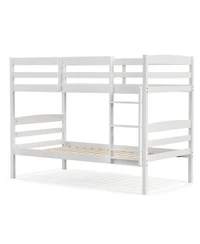 Slickblue Solid Wood Over Bunk Bed Frame with High Guardrails and Integrated Ladder