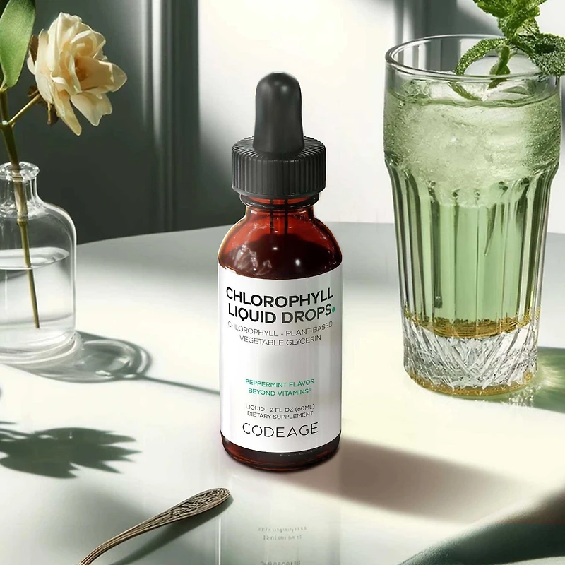 Codeage Chlorophyll Liquid Drops Supplement - Chlorophyll 50 mg per Serving, Liquid Chlorophyll Water, Organic Peppermint Flavor Clorofila Drink