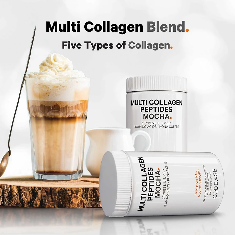 Codeage Multi Collagen Peptides Protein Powder - Chocolate Mocha Instant Coffee - Gourmet Knoa Coffee Drink & Shake