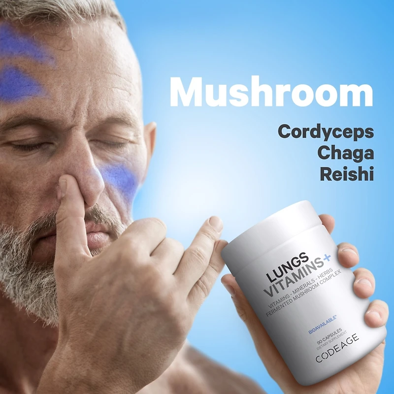 Codeage Lungs Vitamins, A, C, D, E, B6, Milk Thistle Lung Supplement, Zinc & Magnesium, Cordyceps, Reishi, Chaga, Poria, Tylophora, Ginger, Peppermint