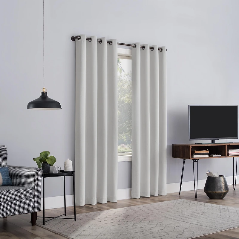 Cayden Grid Texture Draft Shield Fleece Insulated 100% Blackout Grommet Curtain Panel