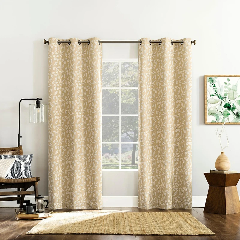 Satti Embroidered Leaf 100% Blackout Grommet Curtain Panel