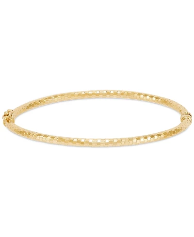 Italian Gold Textured Disco-Cut Hinged Bangle Bracelet in 10k Gold