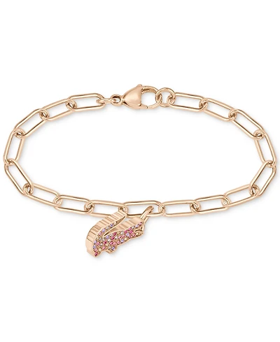 Lacoste Multicolor Crystal Crocodile Paperclip Link Chain Bracelet