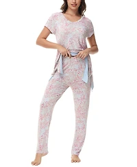 Women's Printed Short Sleeve Tunic with Pant Pajama Set