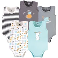 Hudson Baby Boys Unisex Cotton Sleeveless Bodysuits, Bunny And Bee, 5-Pack