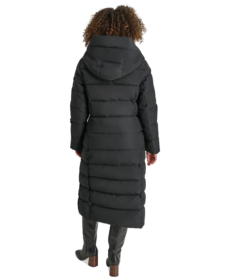 Dkny Women's Bibbed Shawl Collar Hooded Puffer Coat