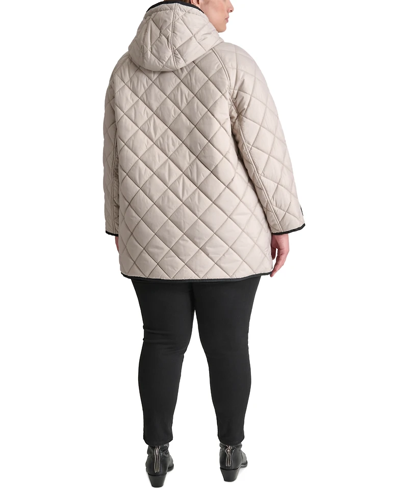 Dkny Plus Hooded Toggle-Front Quilted Coat
