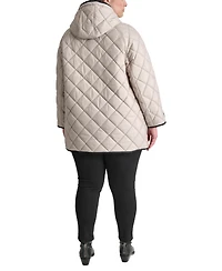 Dkny Plus Hooded Toggle-Front Quilted Coat