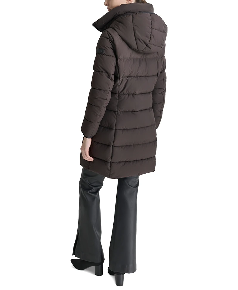 Dkny Women's Bibbed Hooded Zip-Front Puffer Coat