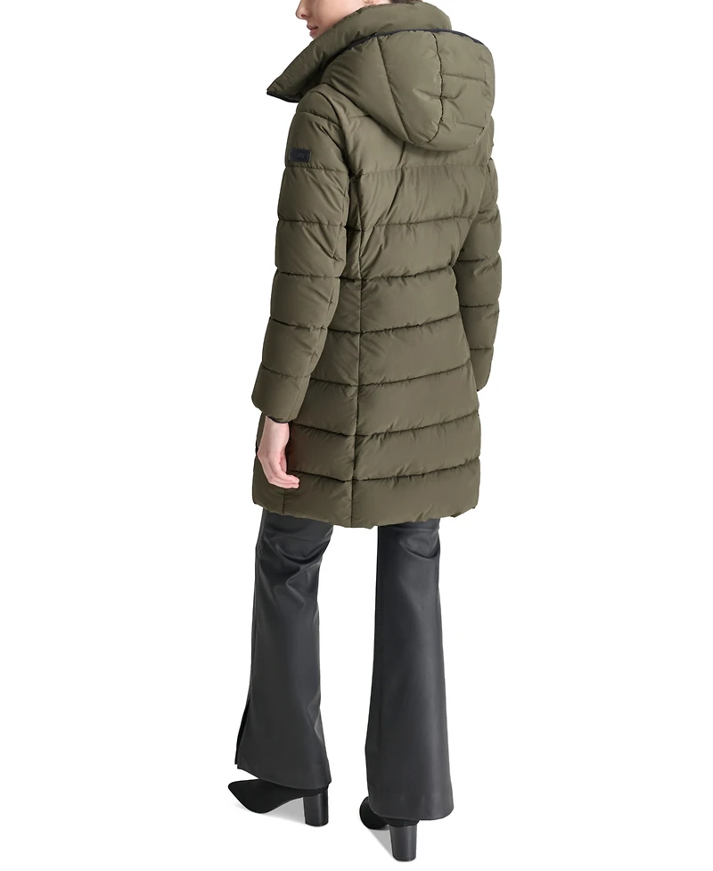 Dkny Women's Bibbed Hooded Zip-Front Puffer Coat
