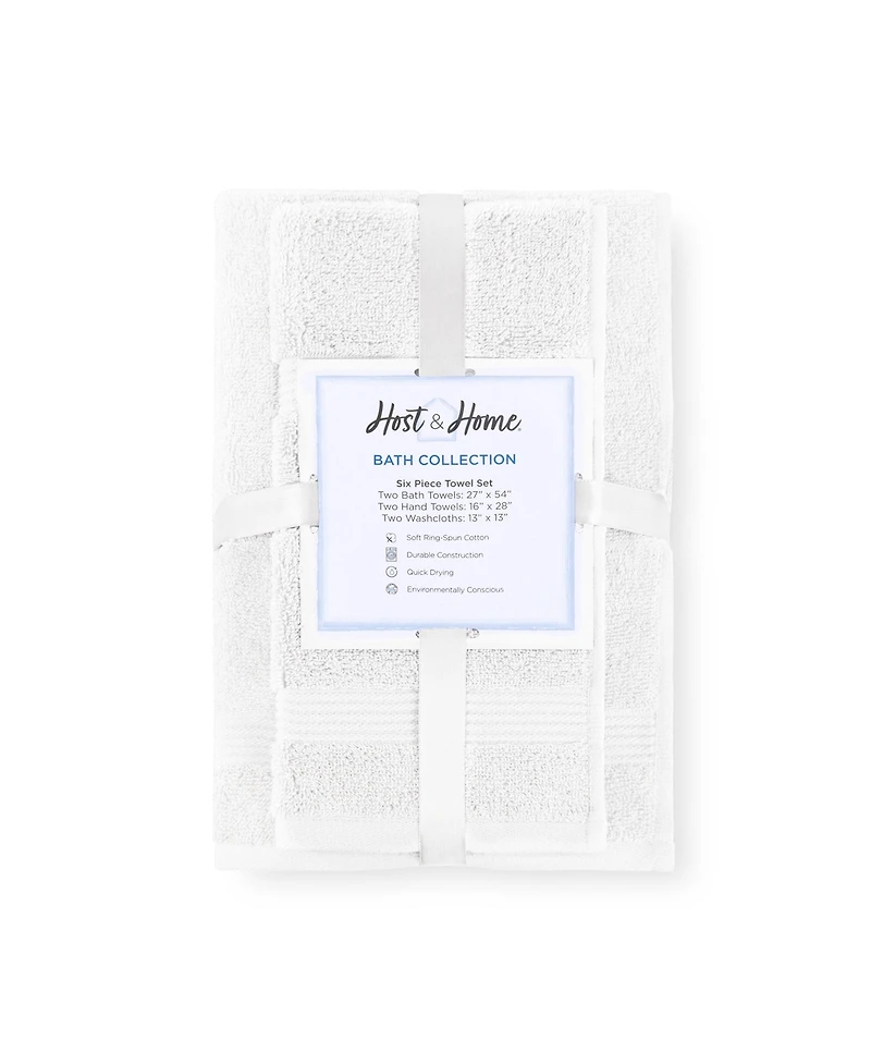 Host and Home 6-Piece Bathroom Towel Set (2 Bath Towels, 2 Hand Washcloths), Double Stitched Edges, 600 Gsm, Soft Ringspun Cotton, Stylish S
