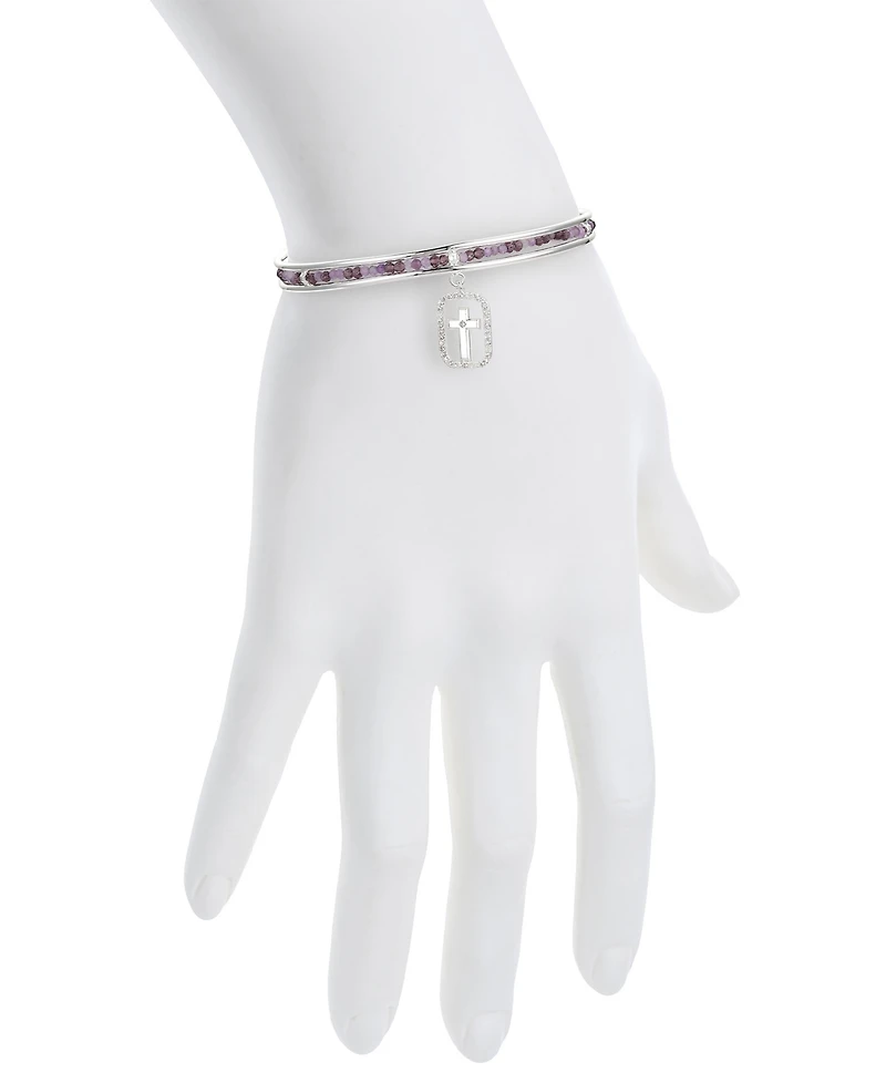 Unwritten Cubic Zirconia Amethyst Cross Cuff Bangle Bracelet