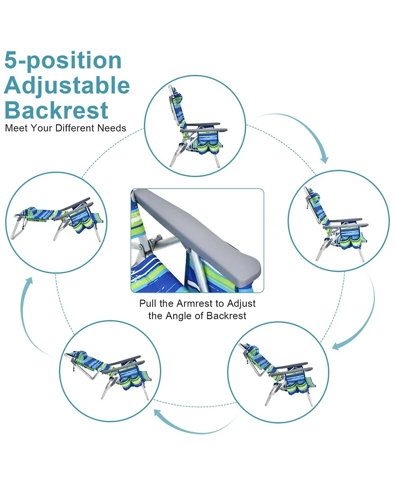 Vebreda 2 Packs 5-Position Outdoor Folding Backpack Beach Table Chair Reclining Chair Set