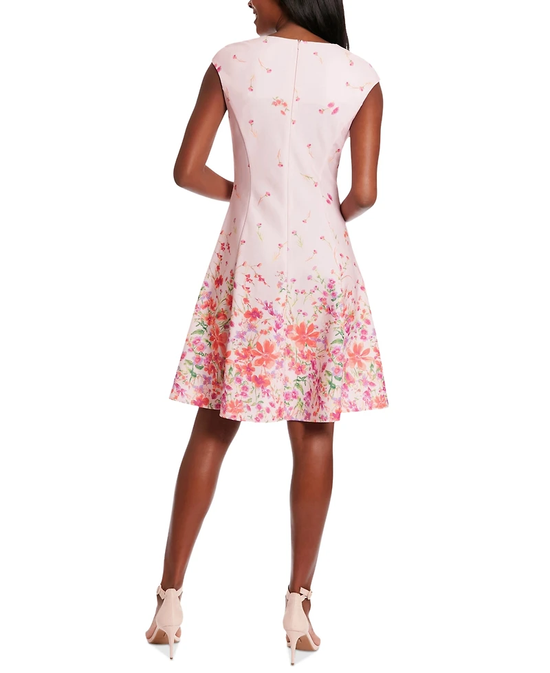 London Times Women's Scattered Floral-Print Fit & Flare Dress