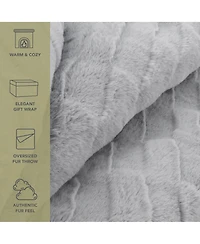 Aston and Arden Aston & Arden Luxe Grey Mink Faux Fur Throw Blanket, Plush, Modern Jacquard Texture, Oversized, 50x70, with Premium Gift Box