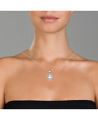 Sterling Silver with Colored Cubic Zirconia Asher Cut Square Framed Drop Pendant