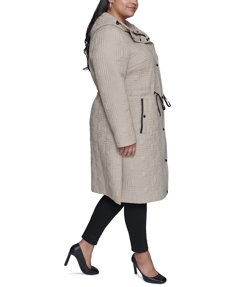 Karl Lagerfeld Paris Plus Size Hooded Quilted Anorak Coat, Created for Macy's