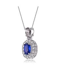 Genevive Sterling Silver White Gold Plated with Blue Oval Cubic Zirconia Accented Clear Pear and Round Cubic Zirconias Necklace