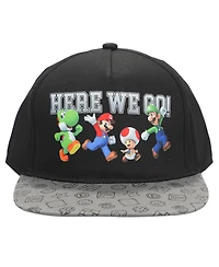 Super Mario Boys Bros Here We Go Black Snapback Hat