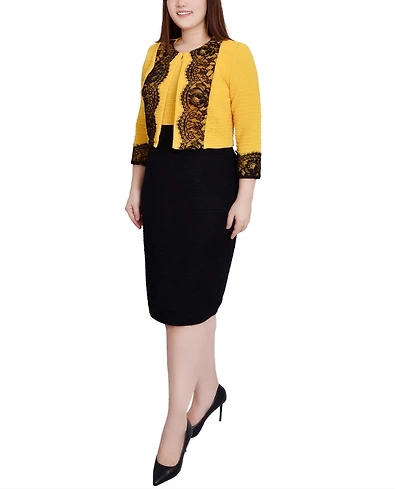 Ny Collection Petite Lace-Detail 2 Piece Textured Knit Dress Set